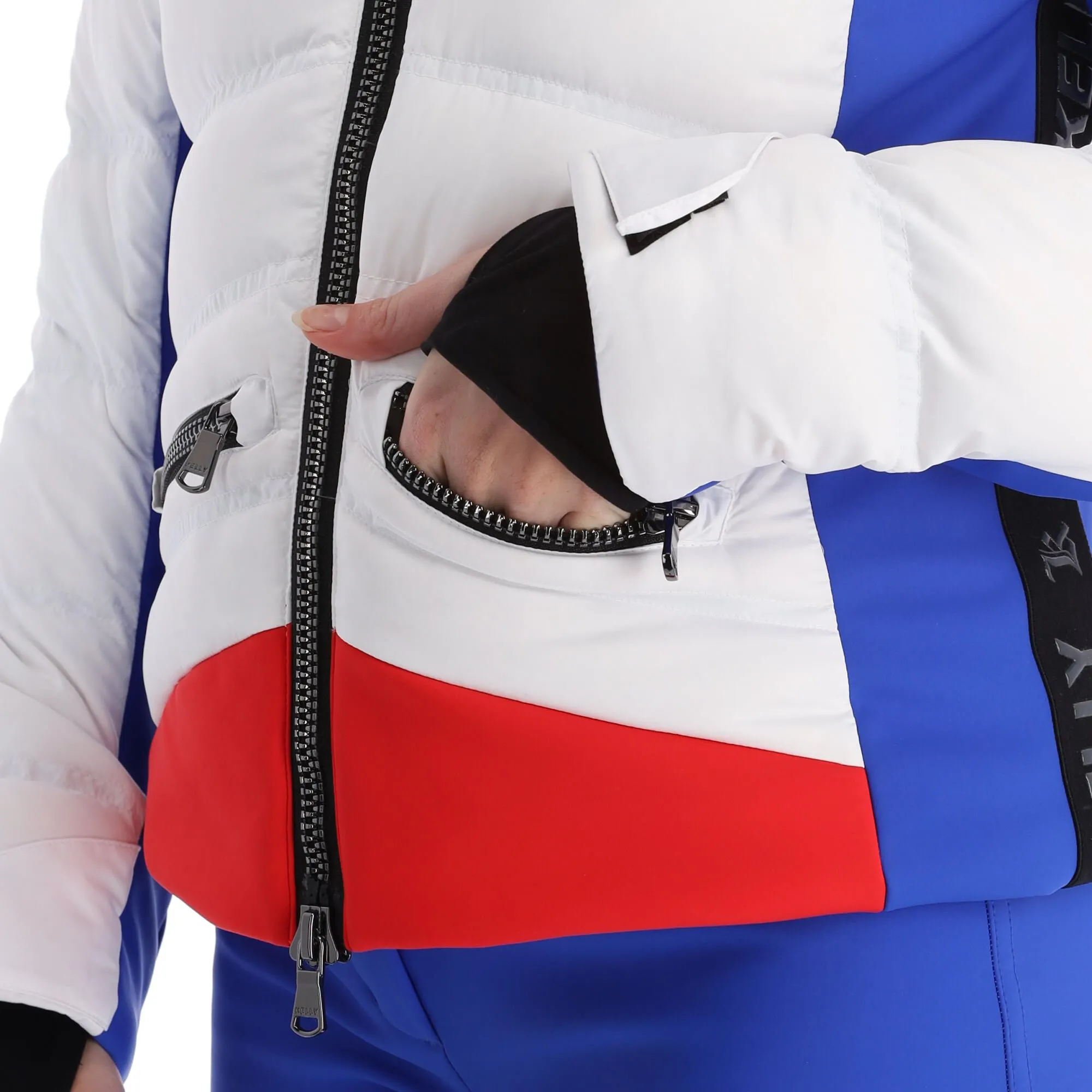 Kelly, Down Jacket Skijacke Damen Ocean Blau, Weiß 15 Kelly, Down Jacket Skijacke Damen Ocean Blau, Weiß – Bild 13